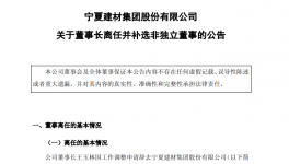 寧夏建材多位高管變動！董事長王玉林因工作調(diào)整離任！